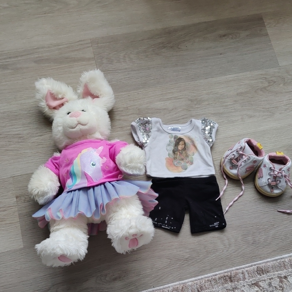 Build a Bear White Bunny Rabbit Plush 20" Plush w/ Pink Outfit Vintage Cottage